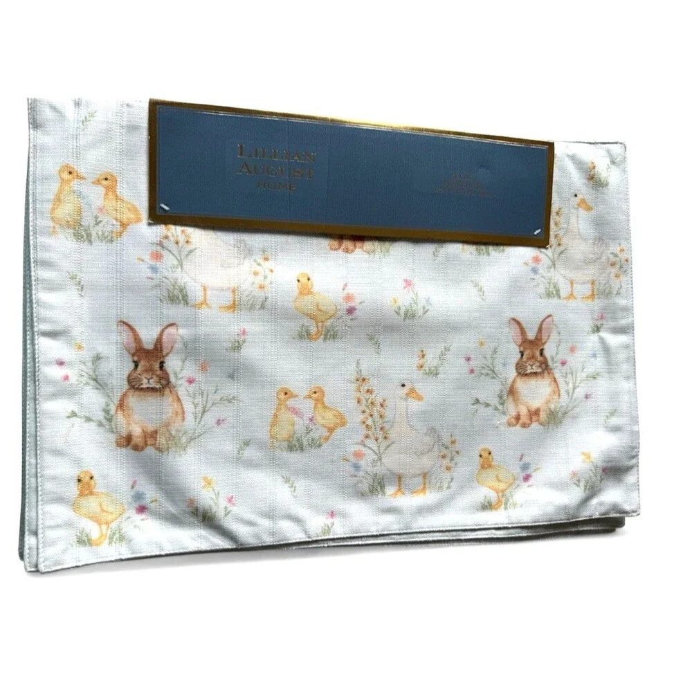 Lillian August Home Set of 4 Easter Spring Bunny Duck Floral Kids Mach Washable